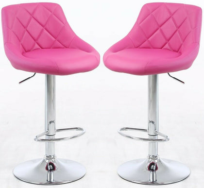2×BRIGHT PINK Bar Stools Leather Chairs Breakfast Chairs Swivel Gas Lift Kitchen