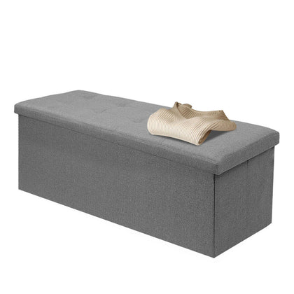 Large Grey Fine Linen Folding Storage Ottoman Pouffe Seat Foot Stool Storage Box