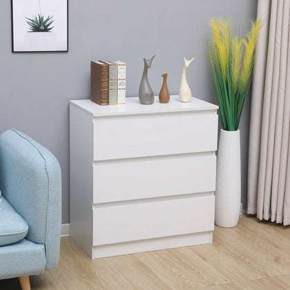 Modern White Bedside Table Cabinet w/3 Drawers Nightstand Storage Furniture