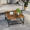 Square Industrial Coffee Table Vintage Living Room Furniture Storage Shelf Metal