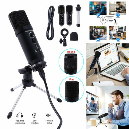 Microphone Mic Kit Jack Condenser Studio Tripod Stand For PC Laptop Recording KT