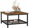 Square Industrial Coffee Table Vintage Living Room Furniture Storage Shelf Metal