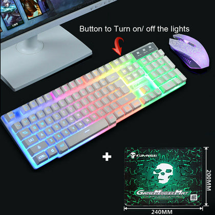 Gaming Keyboard And Mouse Set Rainbow LED Wired USB For PC Computer Laptop Mac