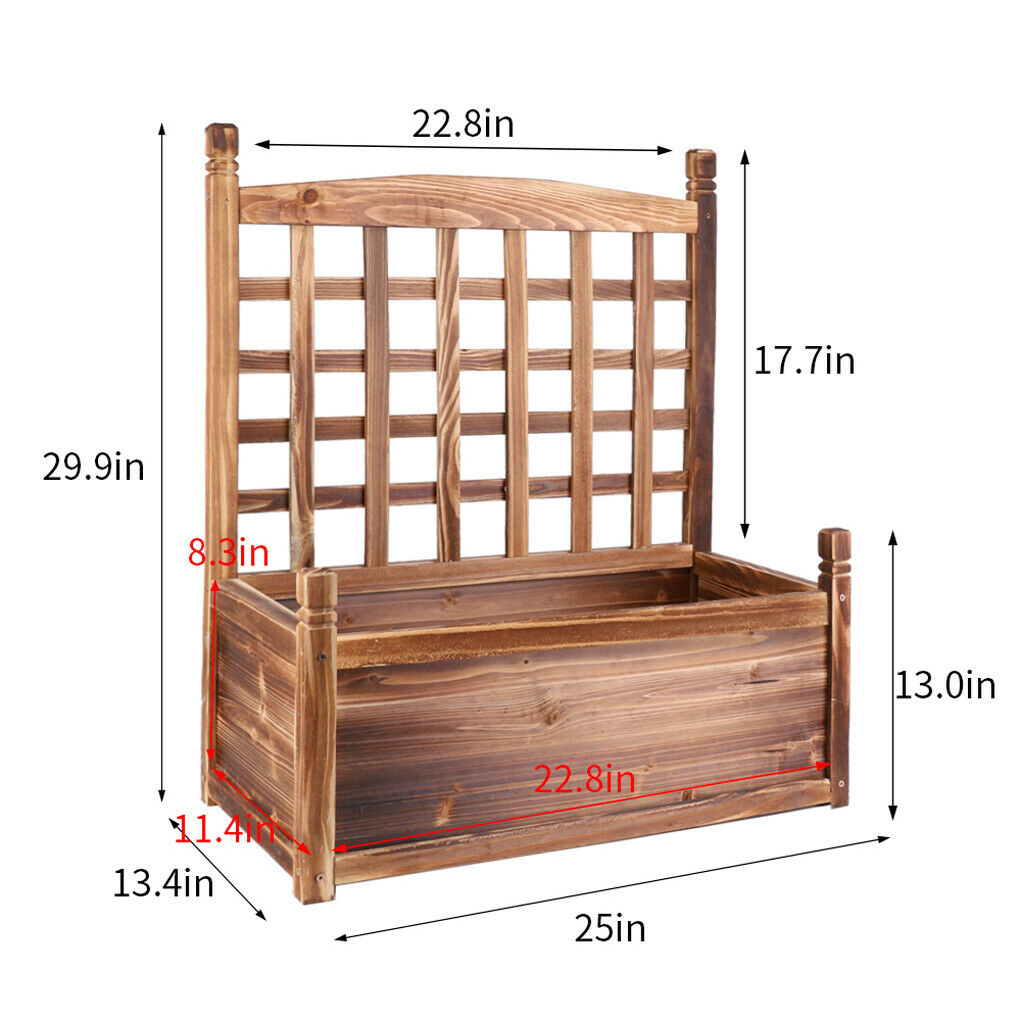 Wooden Garden Planter Plant Flowerpot Box With Trellis Support Patio Lattice 30"