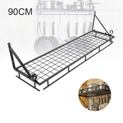 Kitchen Iron Hanging Pot Pan Rack Wall Mount Storage Shelf Saucepan Holder Rack