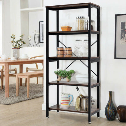 Metal Ladder Shelf 5-Tiers Bookshelf Storage Rack Kitchen Bedroom Shelving Unit