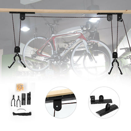 Bike Ceiling Hanger Lift Bicycle Storage Wall Mount Hook Roof Pulley Hoist Hang