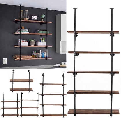 Wood Industrial Floating Shelves Pipe Shelf Storage Rustic Vintage Shelving Kit