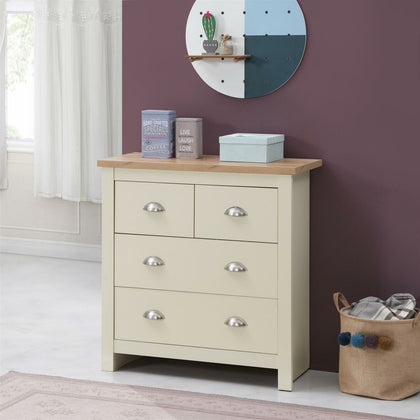 Lisbon 2+2 4 Drawer Chest Storage Bedroom Cabinet Furniture Cream Oak