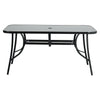 Black 150cm Glass Dining Table Outdoor Garden Patio with Parasol Hole 5FT Large