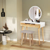 Modern Dressing Table Stool Set Round Makeup Mirror w/LED Lights Wooden 2 Drawer