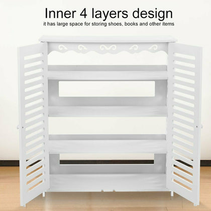 4 Tiers Double Door Shoe Rack Storage Shelf Display Stand Organiser Unit Cabinet