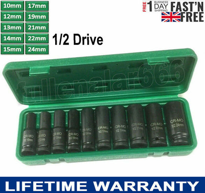 Heavy Duty 1/2” Drive Deep Impact Sockets Set Long Reach Socket Wheel Wrench Nut