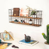 2 Tier Wall Mounted Metal Wire Wood Shelf Floating Shelves Kitchen Storage Rack