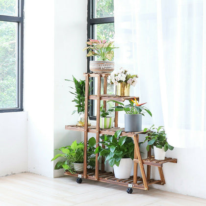 Pine Wooden Multi Tiers Plant Care Flower Stand Multilayer Display Shelf Indoor