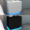LED Bedside Table High Gloss Nightstand RGB Lights with 2 Drawer Storage Cabinet