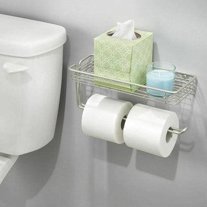 Chrome Wall Mounted Bathroom Toilet Paper Roll Holder Organiser Dispenser Shelf