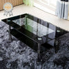 Rectangle Glass Coffee Table Black With Lower Shelf Modern Living Room Furniture