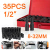 35Pcs Deep Impact Sockets 1/2" Metric Drive Tool Set Garage Workshop 8-32mm