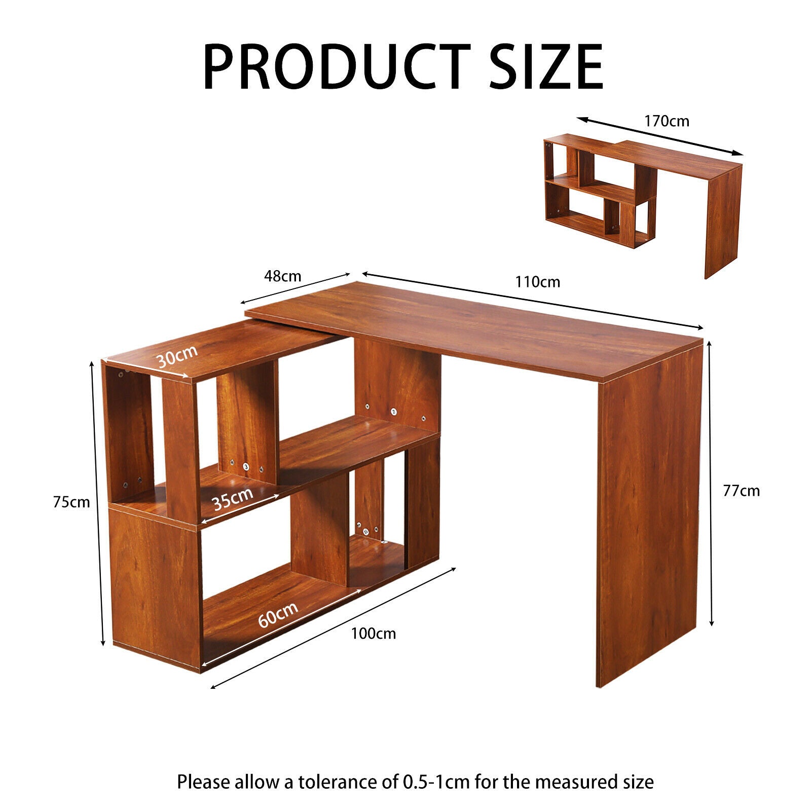 Brown L-shaped Computer Desk Corner PC Table Workstation Home Office w/ Shelves