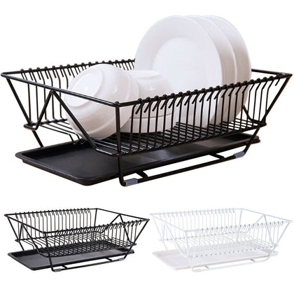 Dish Drainer Rack Kitchen Sink Basket Cutlery Draining Drip Tray Plates Holder