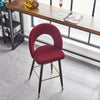 Velvet Bar Stool Modern Breakfast Bar Chair Kitchen Barstool Backrest Metal Legs