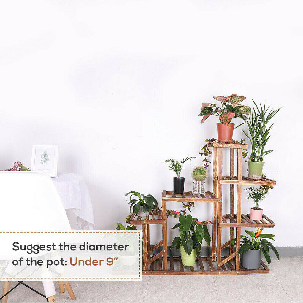 Heavy Duty Wood Plant Stand Flower Display Shelf Outdoor Rack w/ Supporting Rod