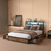 King Size Bed Frame Metal Bed Platform LED Lights Headboard & 4 Storage Drawers