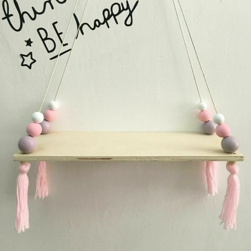 Wall Hanging Wooden Shelf Rope Swing Shelves Storage Baby Kids Bedroom Decor UK