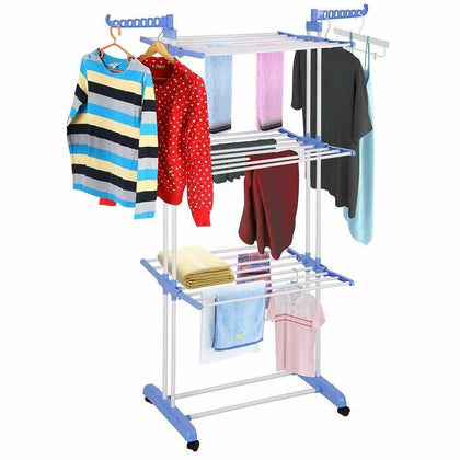 Folding Clothes Airer Laundry Indoor Dryer Outdoor Horse Hanger Towel Blue
