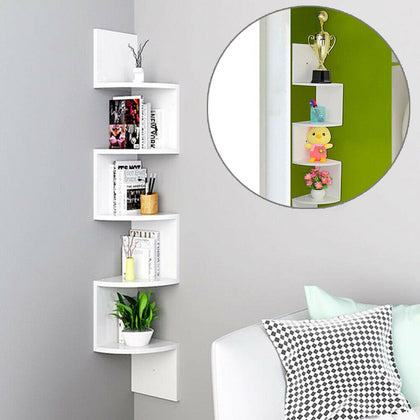 White Floating Wall Shelves Corner Shelf Storage Display Bookcase 2 5 Tier High