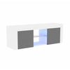 Modern White LED TV Unit Cabinet Stand Matt Body And High Gloss Doors Lights