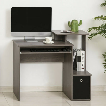 Grey Computer Desk Space Saving Home Office Laptop Table Storage Cabinet Shelf