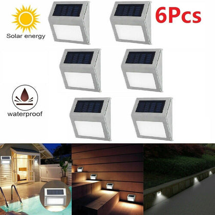 6PCS LED Solar Powered Fence Wall Lights Garden Lamp Step Path Decking Outdoor