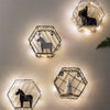2x Hexagon Metal Wire Wall Shelf Home Decor Storage Floating Shelf w/ Wood Board