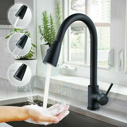 Black Kitchen Sink Taps Pull Out Spray Single Lever Swivel Spout Brass Mixer Tap
