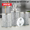 Crushed Diamond Crystal Jar Silver Soap Bottle Bling Sparkle Bathroom Holder set