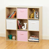 Oak 9 Cube Storage Unit White & Pink Boxes Childrens/Kids Bedroom Toy Basket/Box