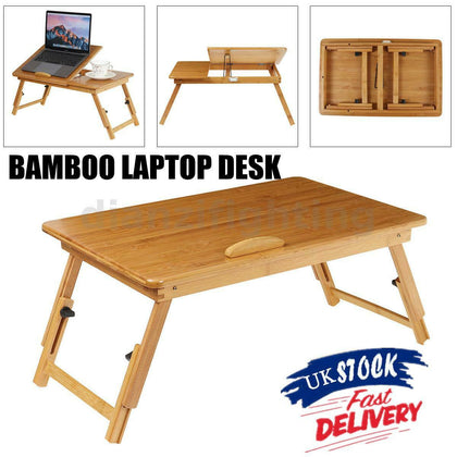 Adjustable Height Wooden Laptop Table Stand Foldable Desk Bed Computer Sofa