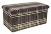 LARGE TARTAN LINEN FOLDING STORAGE OTTOMAN POUFFE SEAT FOOT STOOL TOY BOX BENCH