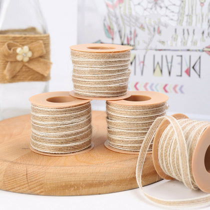 10M/Roll Vintage Jute Burlap Hessian Ribbon With Lace Rustic Wedding Party Decor