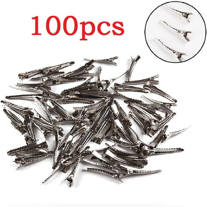 100PCS Small Medium Lot Silver Crocodile Alligator Bow Blank Hair Clips Pinch