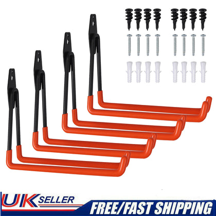4x Storage Hooks Heavy Duty Garage Tool Bike Ladder Wall Mounted Brackets Large