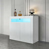 2 Doors White Sideboard Cabinet High Gloss Cupboard Storage Furniture With LED