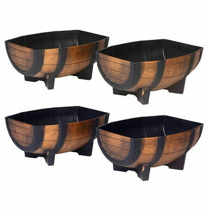 4PK Garden Barrel Flower Planter Pot Wooden Oak Effect Outdoor Decoration Home