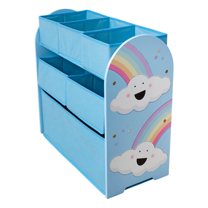 Blue Rainbow Design Wooden Home Storage Rack With Six Baskets Kids Toys Shelving