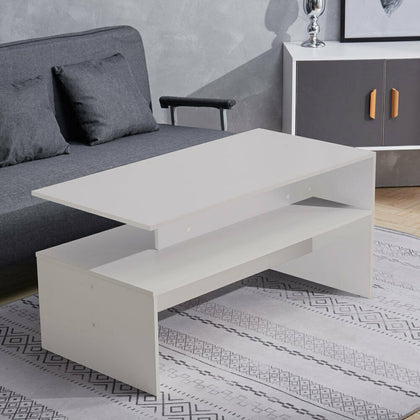 Rectangle Coffee Table Wood Living Room Tables Storage Shelf 2 Tiers Stand Rack
