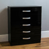 Drawer Chest 5 Drawers High Gloss Wood Storage Bedroom Furniture Black