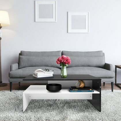 2 Tier Coffee Table End/Side Table Modern Design w/Open Shelf Living Room White