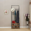 Metal Hat Coat Stand Clothes Shoes Rack Umbrella Bag Steel Stand w/Wooden Shelf (Black+Wood)
